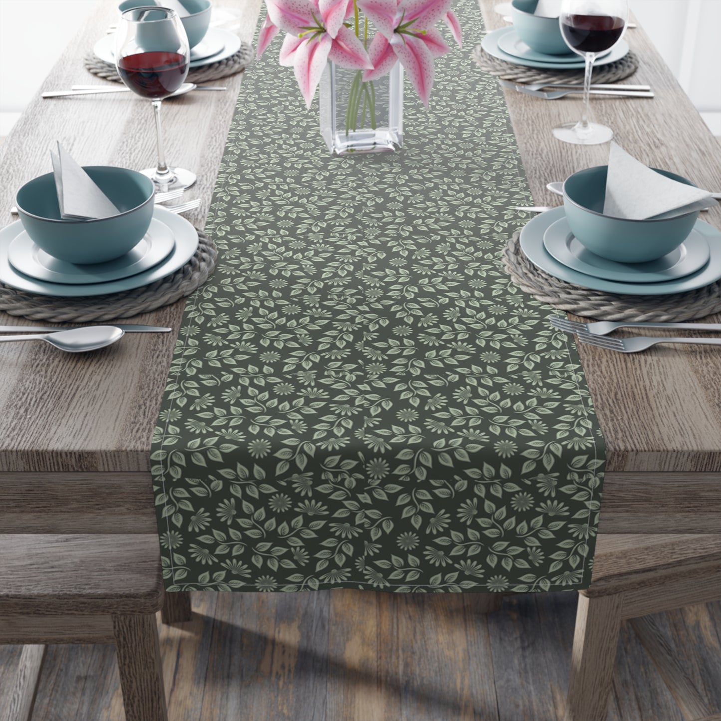 Green Floral Table Runner